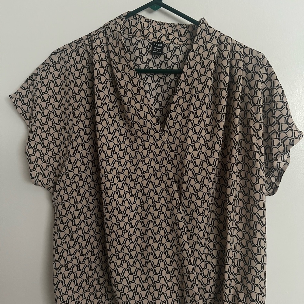 SHEIN Black and Tan Patterned Blouse